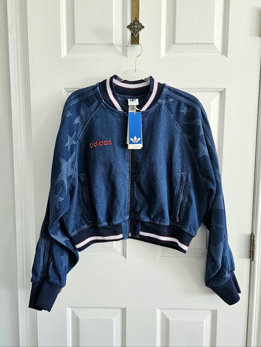 NWT Adidas Originals SST Graphic Denim Varsity Bomber Jacket - Picture 2 of 8